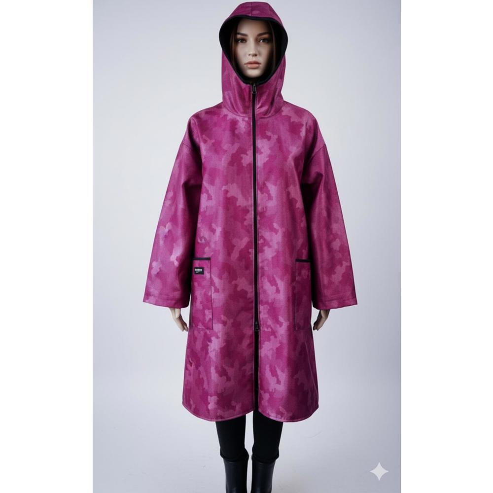 Stylish Pink Camouflage Rain Jacket with Hood